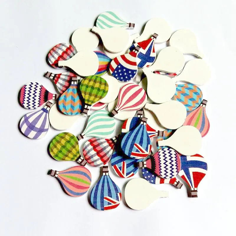 50Pcs no Holes Wooden hot air balloon Buttons Charms DIY Sewing Craft Scrap booking Card making Home Decor Decorative Crafts