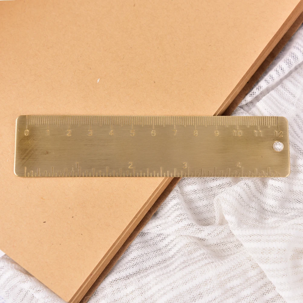 Durable Metal 12cm Scales Rulers Vintage Brass Handy Straight Ruler School Copper Metal Bookmark CM Inch Dual Scales