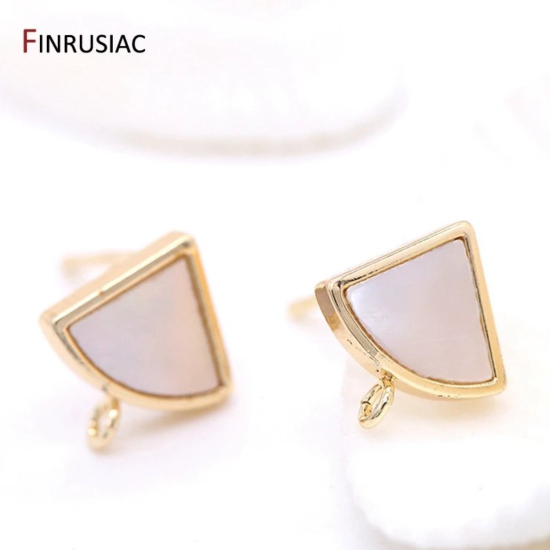 Accesorios para pendientes de plata 925, aguja chapada en oro de 14K, con forma de triángulo cuadrado festoneado, poste de concha, accesorios para pendientes