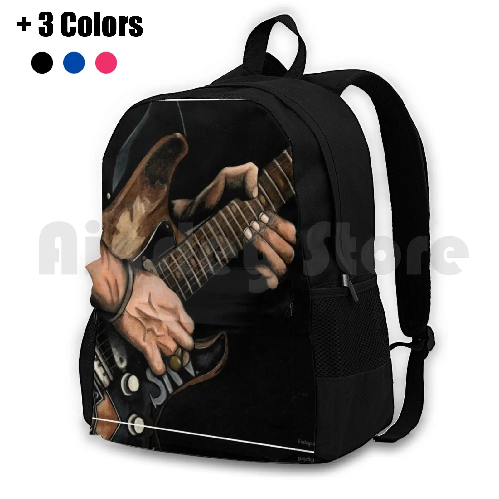 Stevie Ray Vaughn Outdoor Hiking Backpack Riding Climbing Sports Bag Srv Guitar Portrait Music Notes Guitarist Mens