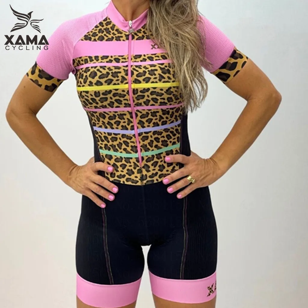 

Macaquinho De Ciclismo Xama Cycling Women Sexy Leopard Jumpsuit Short Sleeve Tri Suit Bicycle Racing Clothing Pro 2XS-4XL Size