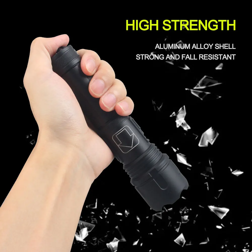 Outdoor Tactical USB Rechargeable Zoomable Hunting Flashlight 5-Speed LED Strong Light Waterproof IPX65 Cycling Flashlight Torch