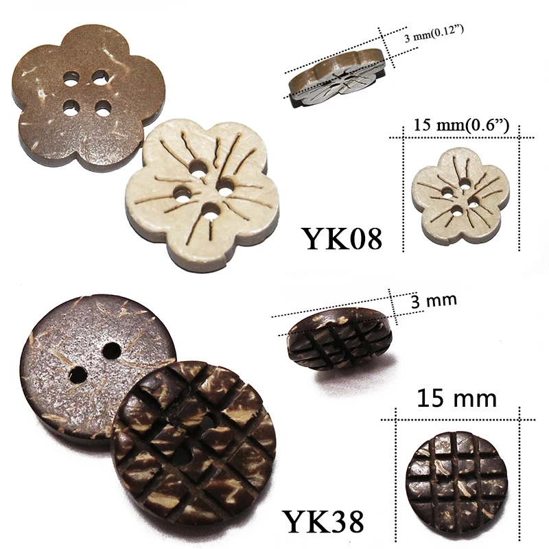 30 Teile/los Größe 15mm Natürliche Farbe Runde Laser Coconut Shell Tasten Handwerk Nähen Scrapbooking Holz Für Kinder Kleidung Handmade – Detail 6