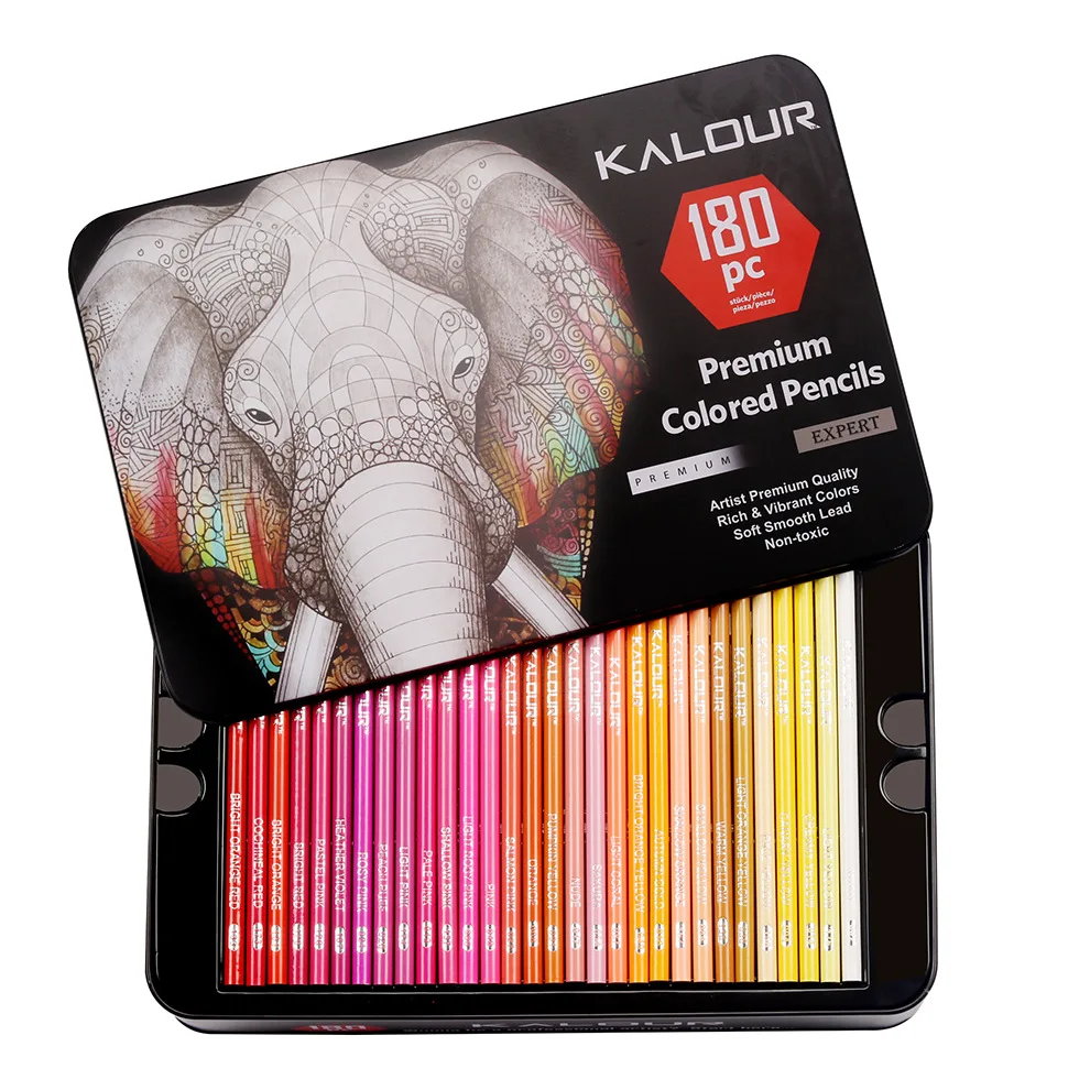 Kalour – ensemble de crayons de couleur, 180 pièces, ensemble professionnel d\'art pour la peinture de croquis, couleur métal huileux, fournitures de