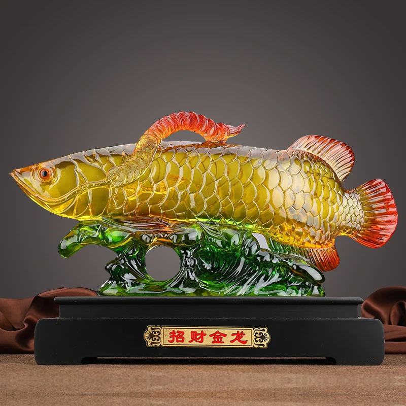 Zhaocai golden dragon fish ornaments Fengshui high end living room interior room decoration fish rice shop opening gift