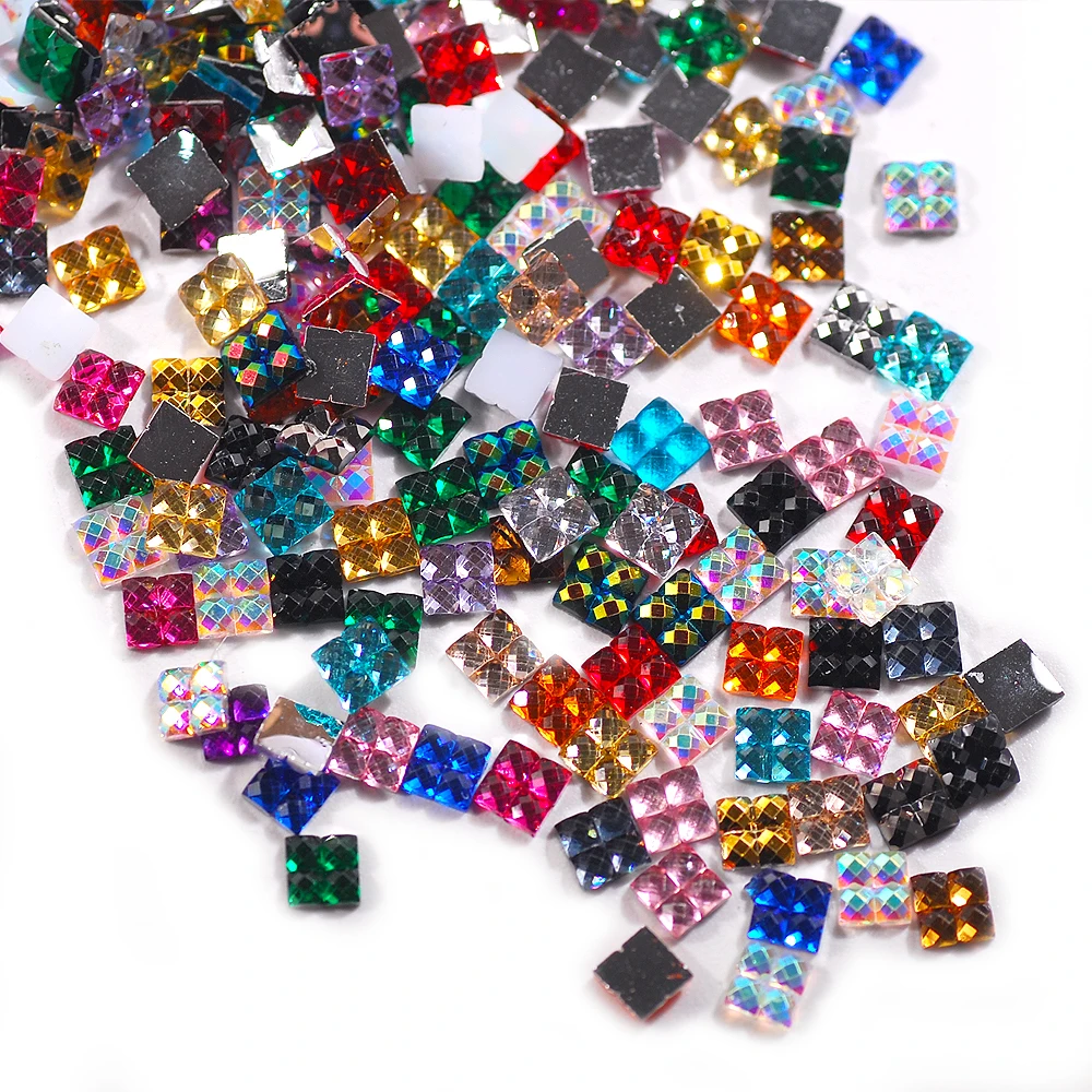 4*4MM The Shape Of Square Resin Rhinestones 28 Colors Grids Flatback Transparent Stones For Handicraft Decoration 1000pcs