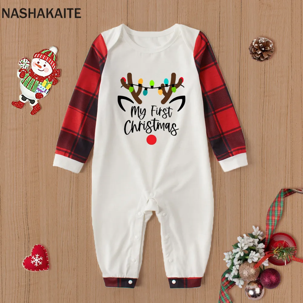 

NASHAKAITE My First Christmas Baby's Rompers Baby Christmas Clothes Deer Printed Baby Boy Jumpsuit New Year's Costume For Baby