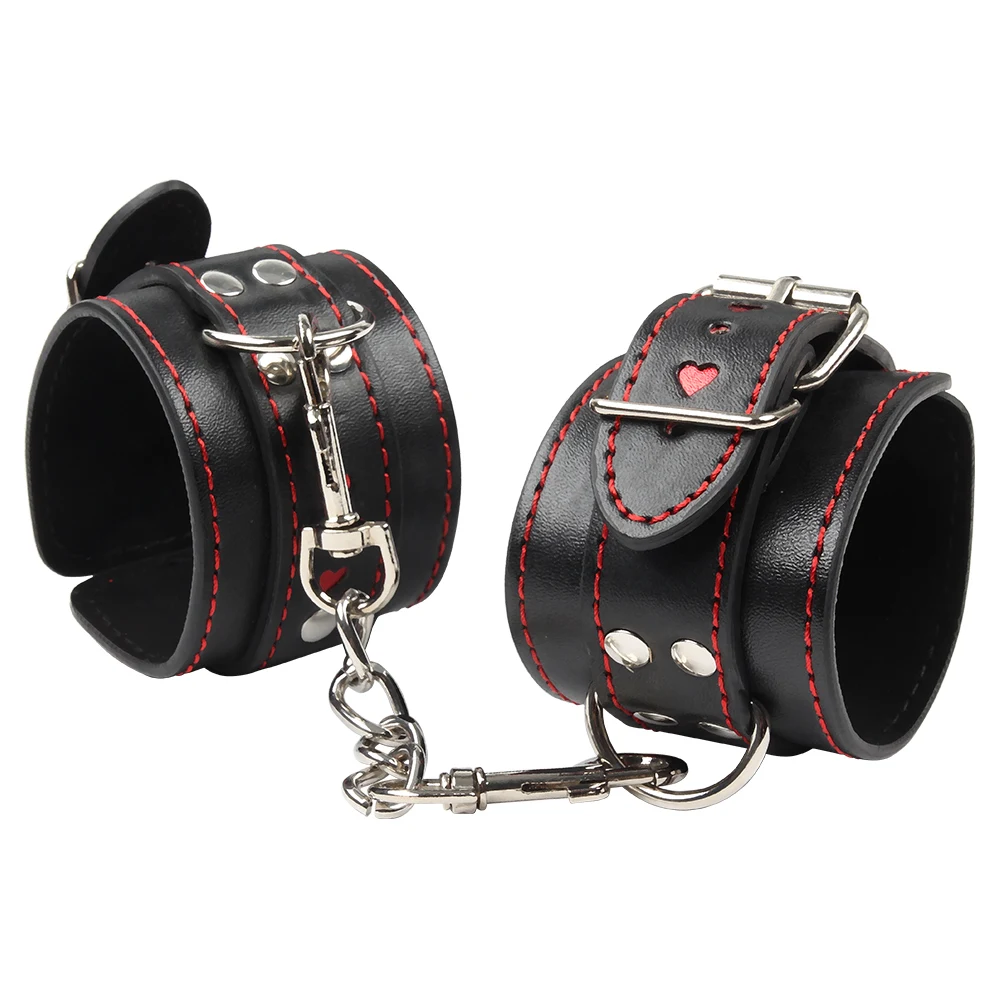 Sex HandCuffs Black PU Leather Redline bondage restraints Foot cuffs bdsm sex toys for couples juguetes eroticos adult products