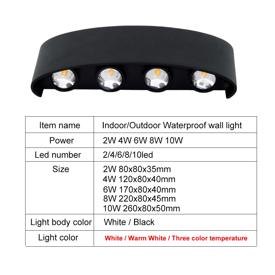 IP65 LED Wall Light Aluminum Outdoor Waterproof Garden Fence Wall Lamp AC86-265 Indoor Bedroom Living Room Stairs Wall Lights