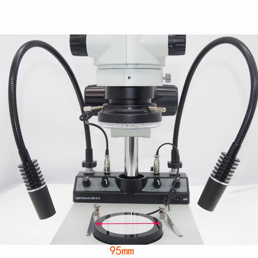 4 IN 1 LED Microscope Illuminator Set + Stage + 80 LED Ring Light + 2 Gooseneck Lamp 6W + Bottom Base Light (110-240V AC Input)