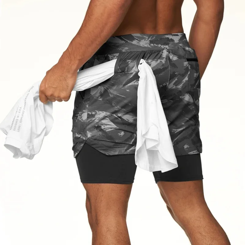 

2021 Camo Running Shorts Men 2 In 1 Double-deck Quick Dry GYM Sport Shorts Fitness Jogging Workout Shorts Men Sports Short Pants