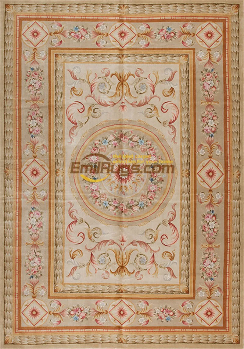 Savonnerie Style Hand Knotted Wool Pile Area Rug Woven For Carpets Living Room Plush Wool For Luxury Circular Carpet Runner Rug