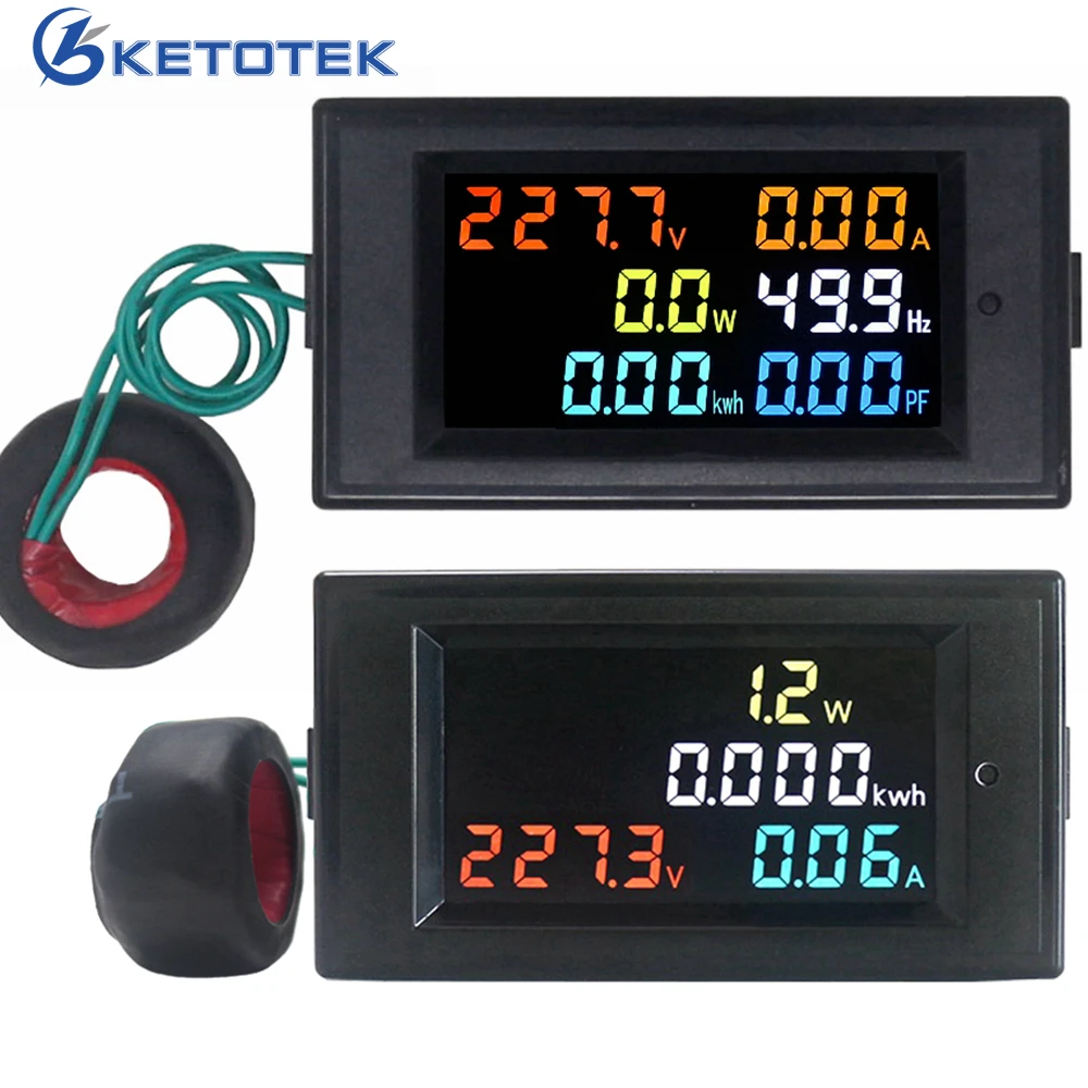 AC Voltmeter Ammeter Power Energy Meter AC 80.0-300.0V/AC 200.0-450.0 V 0.01-100A HD Color Screen 180 Degrees Flawless LED