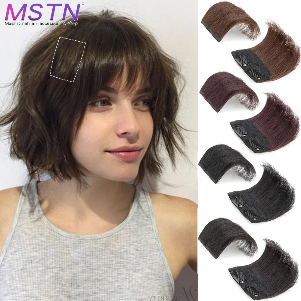 MSTN Synthetic Ladies One Clip Two Clips Wig Piece Bangs Wig Clip In The Hair Invisible Natural Black Brown Extended Hairstyle