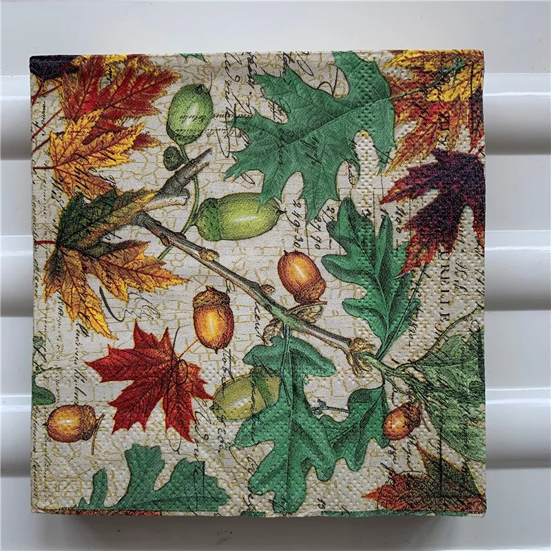 25/33cm Decoupage wedding servilletas napkins paper elegant tissue fruit Acorn Maple leaf birthday party beautiful decor 20 3-pl