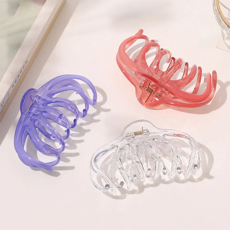 Transparent Hollow Hair Clips Crab Women Girls Hair Accessories Solid Color Big Size Plastic Hair Claws Korean Acrylic Barrette