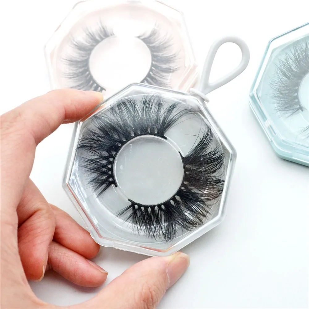 1pc False Eyelash Packaging Box Acrylic Polygonal Keychain Empty Eyelash Case With Tray Cosmetic Storage Box Daily Use Tools