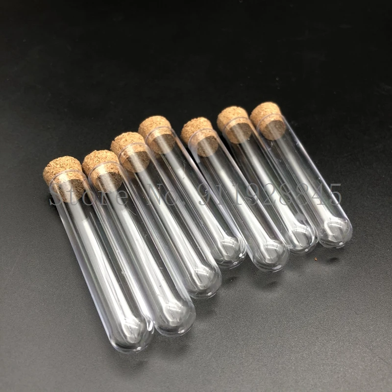 50pcs 12x60mm Lab Clear Plastic Test Tubes With Corks Stoppers Caps Wedding Favor Gift Tube Laboratory School Experiment