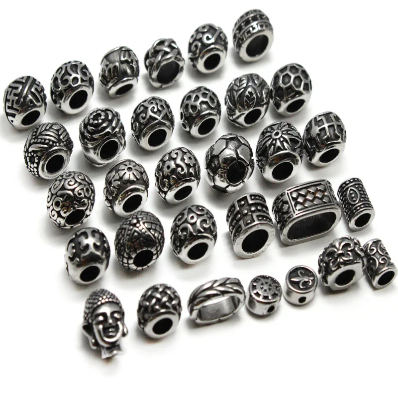 Stainless Steel Large Hole Loose Spacer Hair Beard Beads DIY Paracord Knife Lanyard Beads Jewelry Accessories Bracelet Making