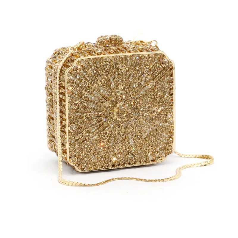 DGPEAFOWL Ladies Party Box Clutch Dazzling Crystal Evening Bag Wedding Bridal Minaudiere HandbagsFrame Chain Women Bag