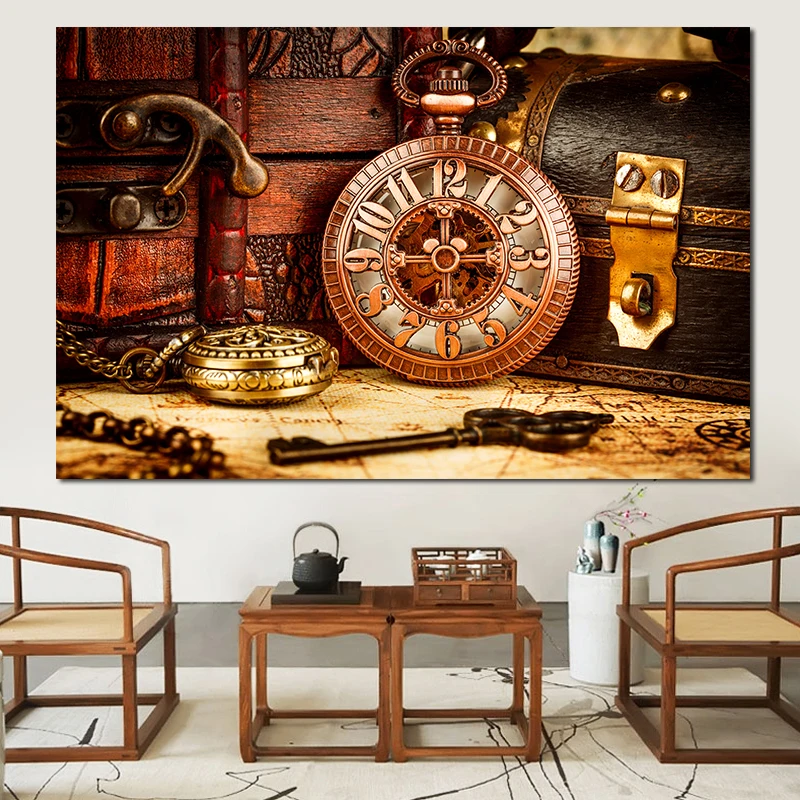 Retro Nautical World Map Compass and Telescope Nautical Ocean Map Vintage Canvas Posters Prints Antique Painting & Calligraphy