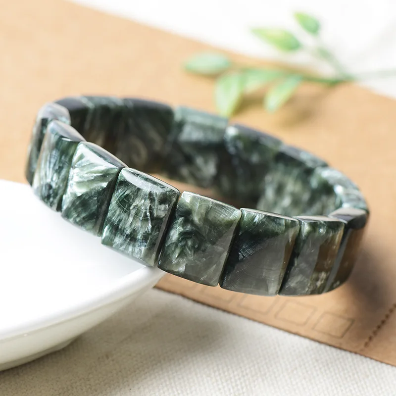 

Natural Green Seraphinite Rectangle Bracelet Bangle Clinochlore Beads Gemstone Seraphinite Jewelry 16x12mm AAAAA