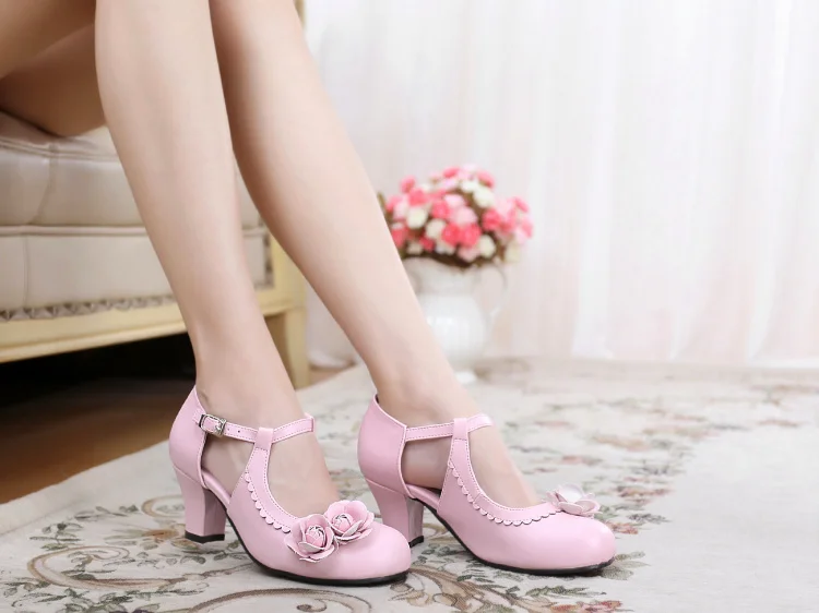 Zapatos japoneses de lolita kawaii para niña, calzado de cabeza redonda de tacón grueso de 6cm, zapatos kawaii de boca poco profunda, cosplay, zapatos individuales diarios