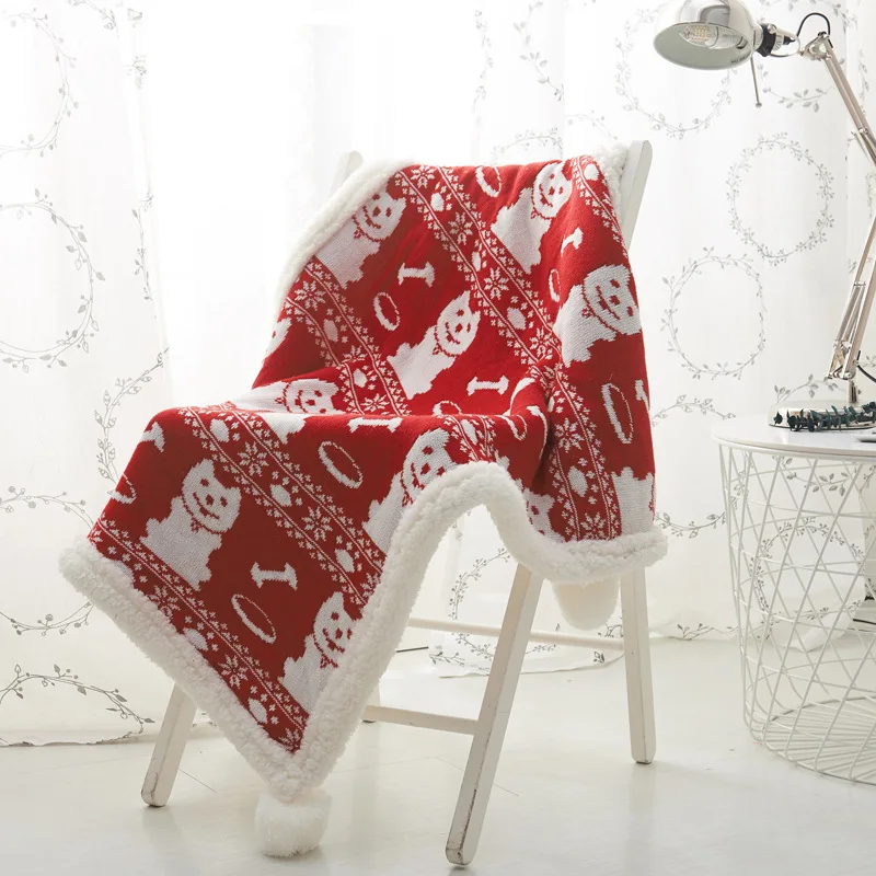 Winter Double-deck Thickening Red Christmas Style Warm Thermal Baby Blanket Confortable Knitting Swaddle Noontime Ball Blanket