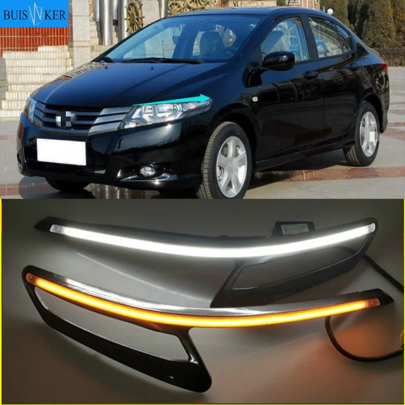 

1 Set DRL Daytime Running Lights Daylight 12V ABS Fog Lamp Cover With Turn Yellow Signal Light For Honda City 2012-2014