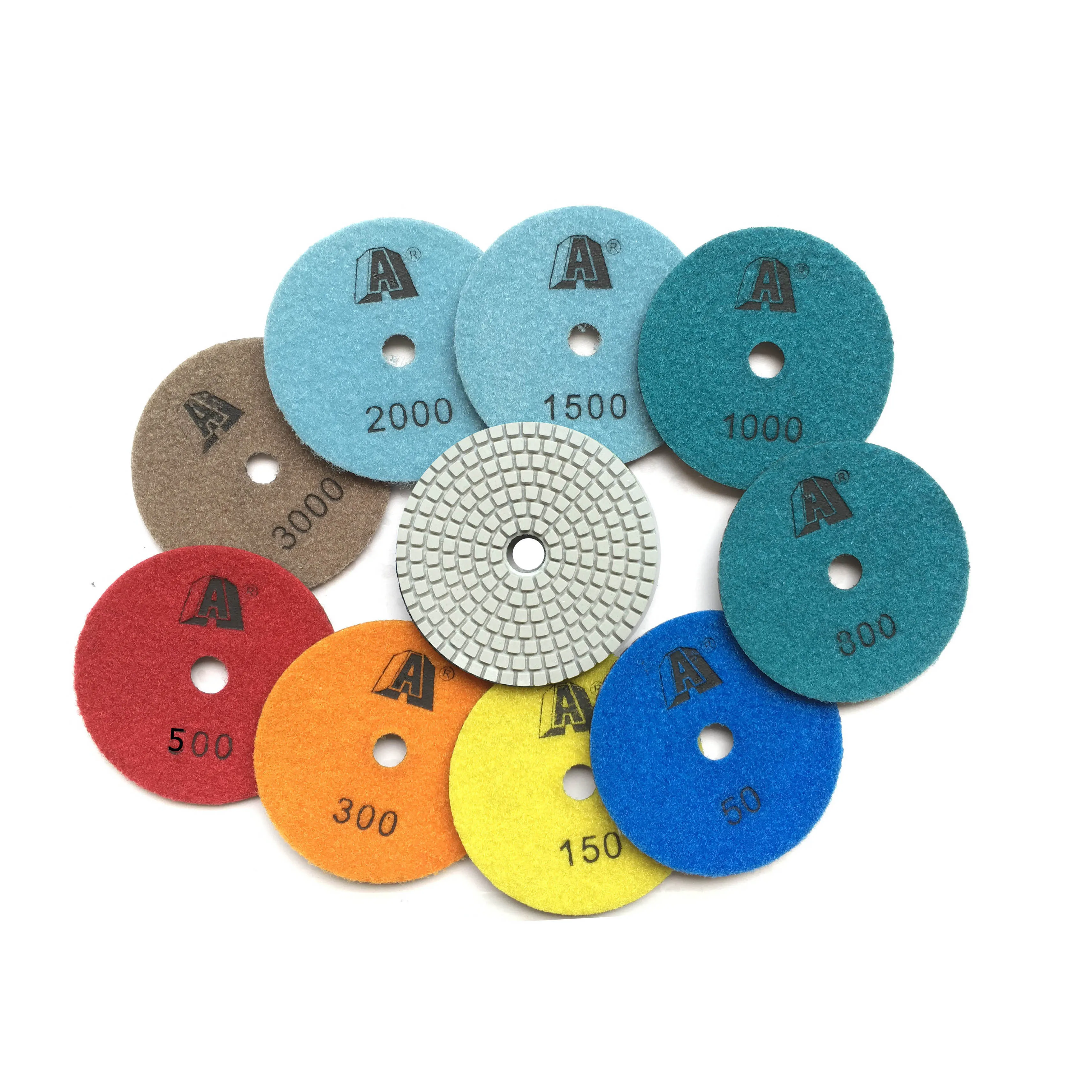 

1set/7Step 4inch 100MM Hot Sale White Wet Grinding Diamond Polishing Pad For Marble Granite Stone