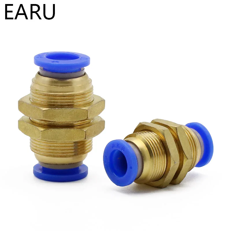 Air Pneumatic Straight Bulkhead Union 10mm 8mm 6mm 4mm 12mm OD Hose Tube One Touch Push Into Gas Connector Brass Quick Fitting