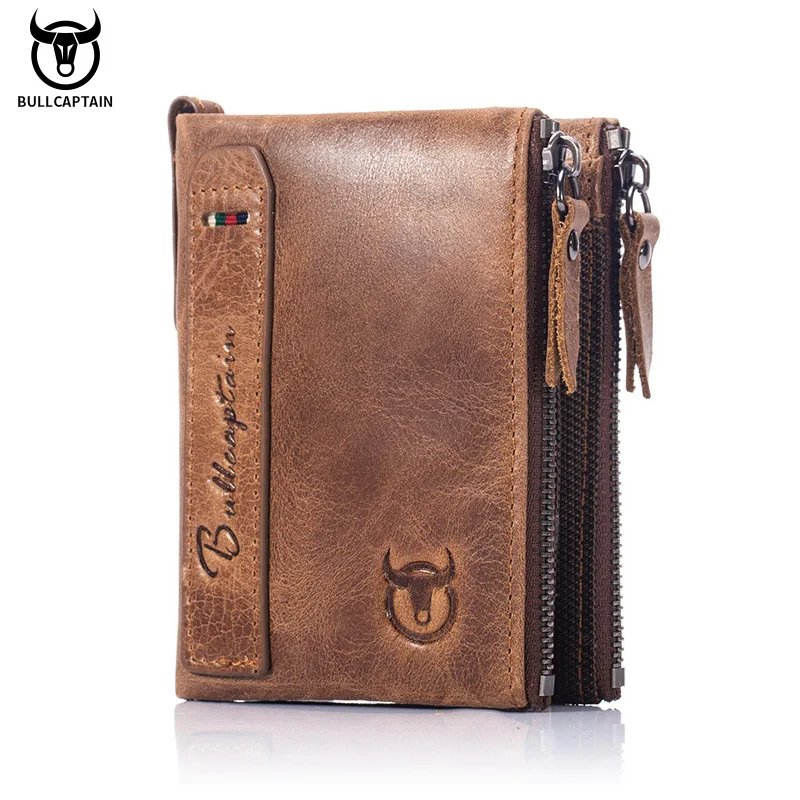 BULLCAPTAIN Vintage Men's Leather Wallet RFID Function Card Zipper Zero Wallet Multifunctional High Quality Leather Wallet QB06