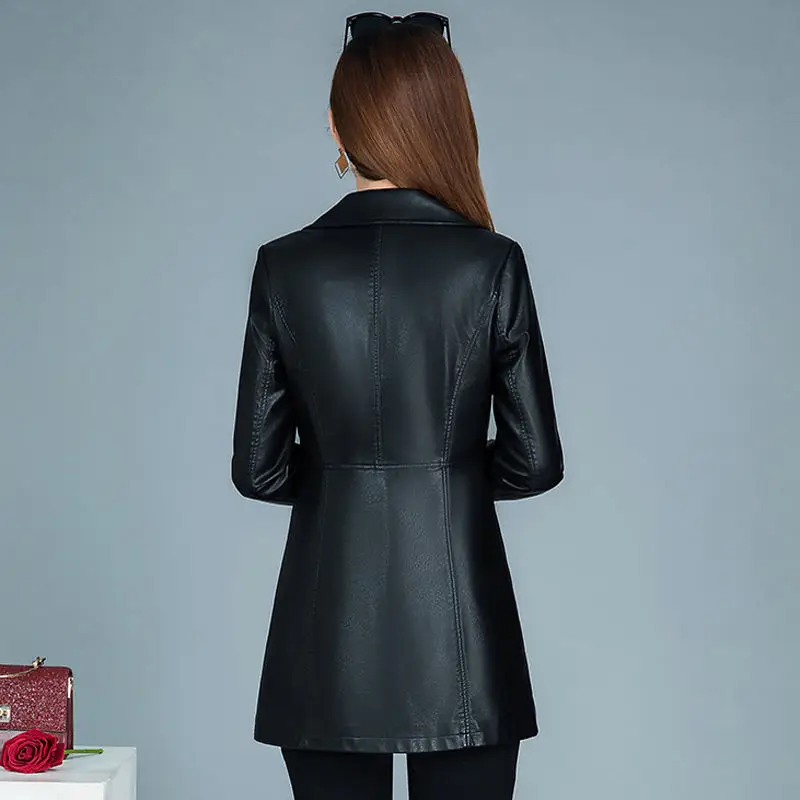 Women\'s Leather Jacket Long 2023 Autumn And Winter Loose Thickening Slim Leather Coat Female Fashion Women Clothing