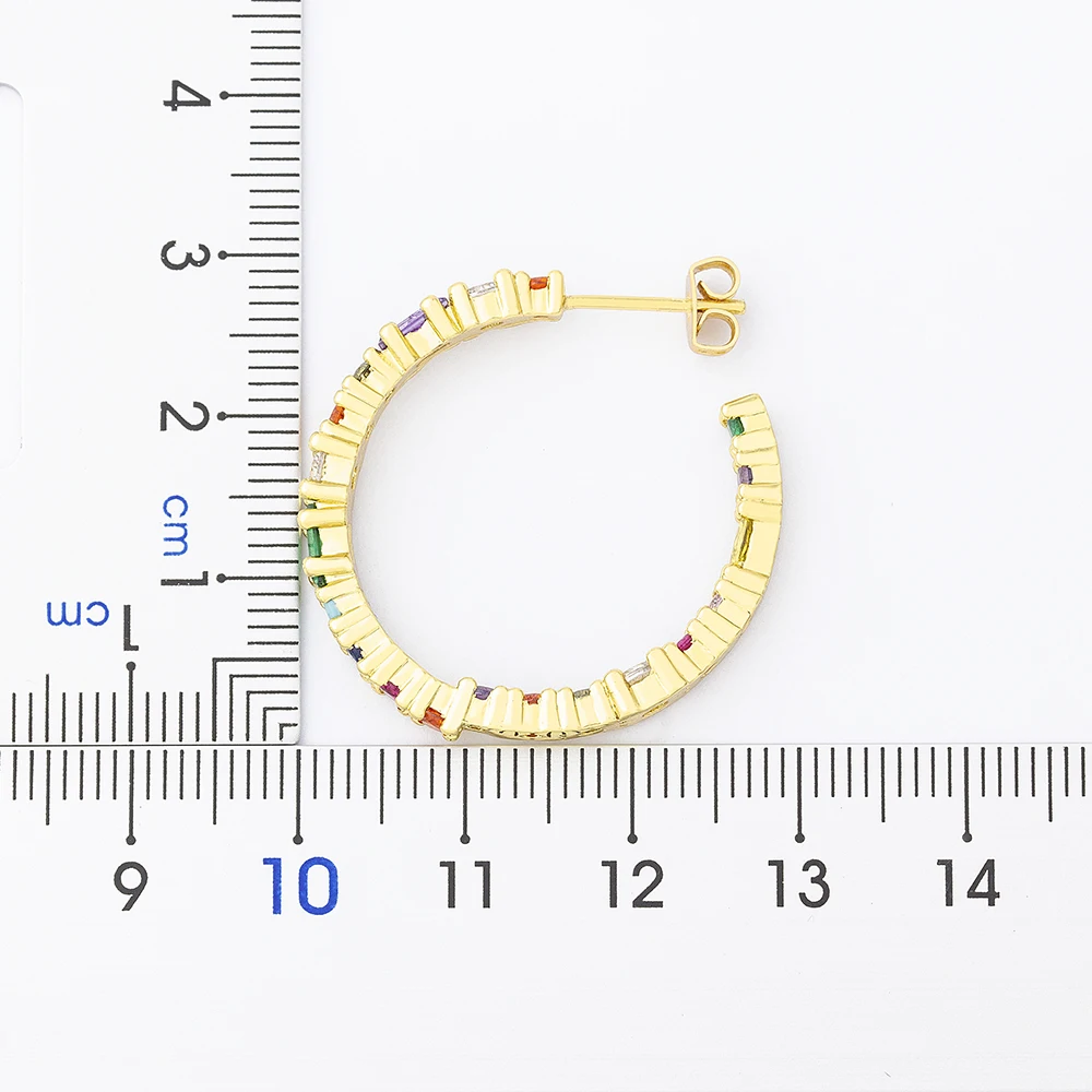 Women's Copper Zircon Big Circle Hoop Rainbow Earrings