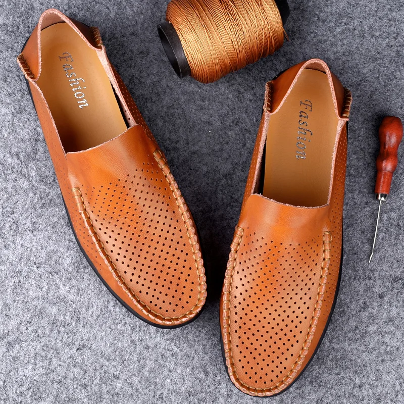 Summer Genuine Leather Shoes Men Comfortable Mesh Men Loafers Casual Shoes Men Flats Hot Sale Driving Shoes Moccasins Plus Size