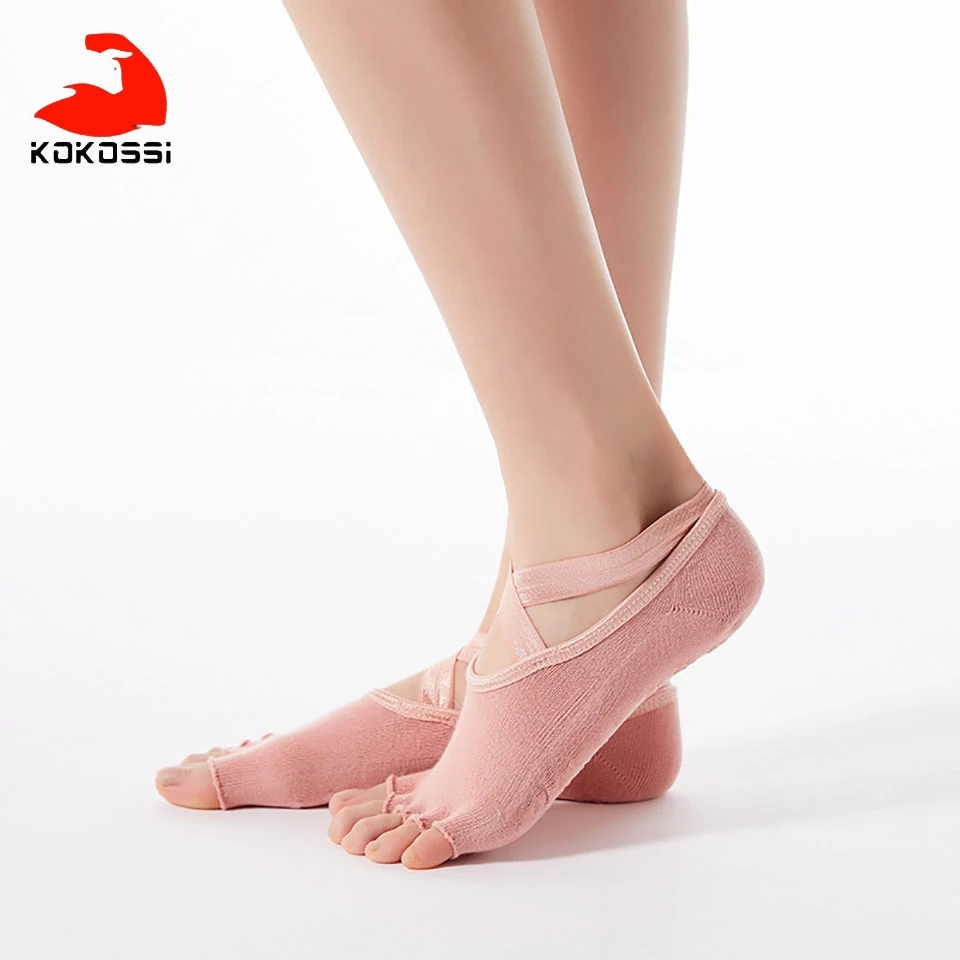 

KoKossi 1 Pair Yoga Socks Woman Cross Straps Point Finger PVC Non-slip Wear-resistant Comfortable Dance Studio Gym Yoga Mat Sock
