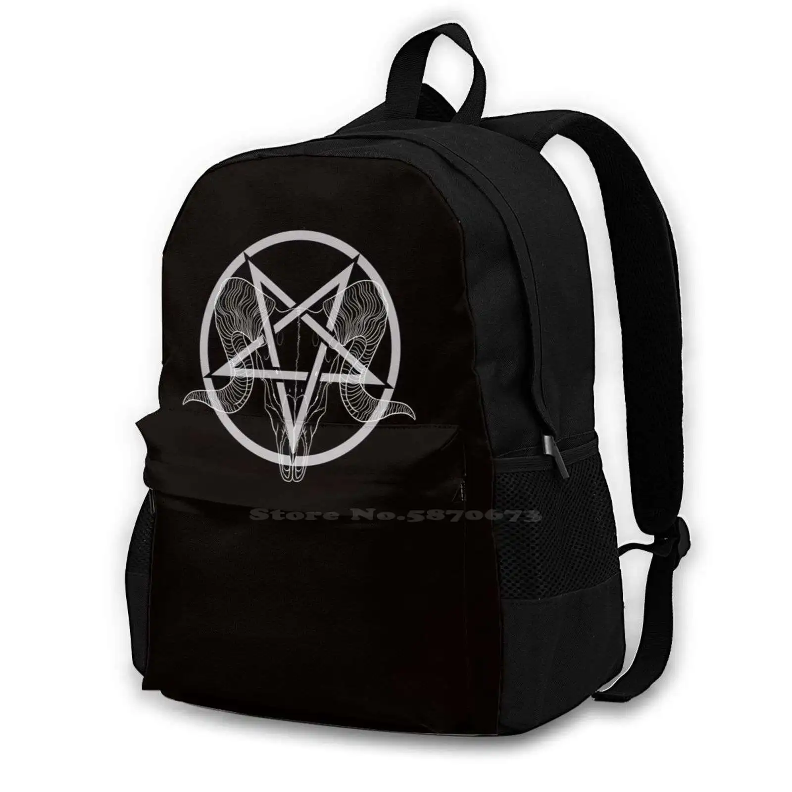 Black Metal Large Capacity Fashion Backpack Laptop Travel Bags Black Metal Pentagram Goat Skull Ram Skull Metal Metalhead Baby