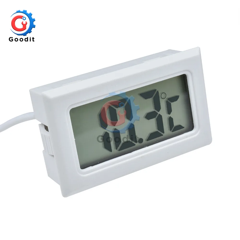 Mini LCD Digital Thermometer Fridge Thermometer indoor outdoor Probe 1M  -50~110 ℃ Refrigerator for Freezer Temperature White