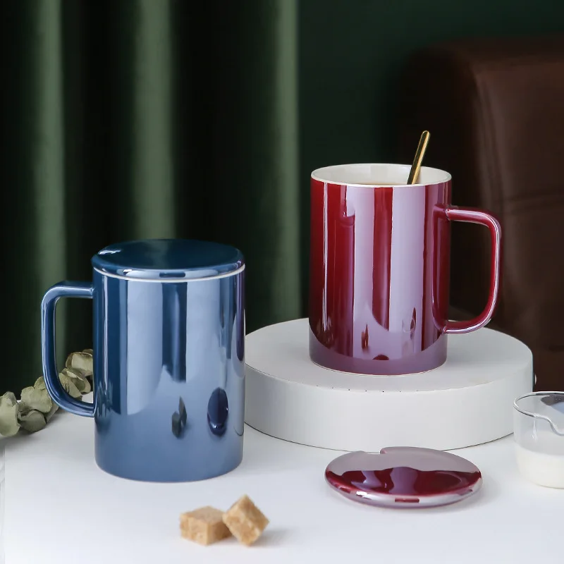 

European-style glazed ceramic mug with cover Creative minimalist Aurora Home Office Restaurant Water Cup