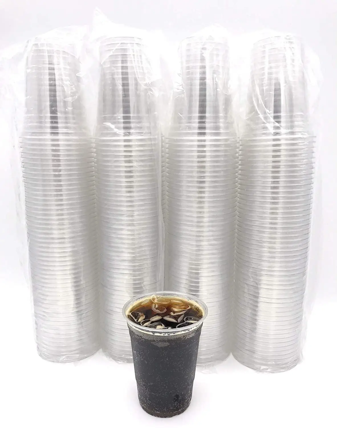 [100 Sets - 16 oz.] Plastic Cups With Dome Lids, Clear Plastic Cups with Lids Disposable Party Drinks,Clear Crystal 450ml image 4