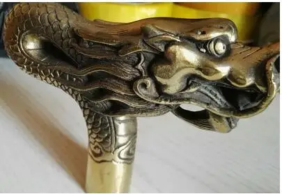 free shipping China Old Handwork Carving Bronze Dragon Statue Cane Head Walking Stick Free shipping