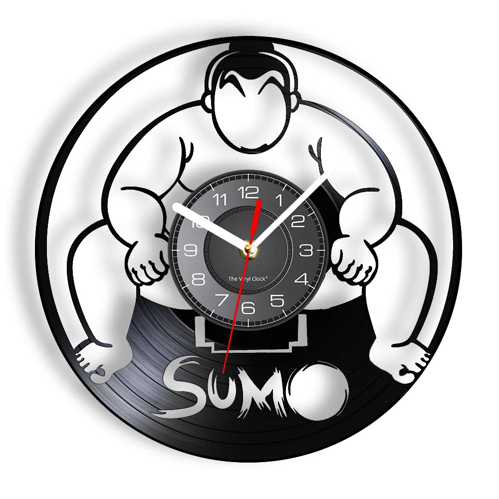 

Japan Martial Vinyl Record Wall Clock Japanese Art Sumo Wrestler Home Decor Silent Crafts Clock Fighting Wrestling Room Interior