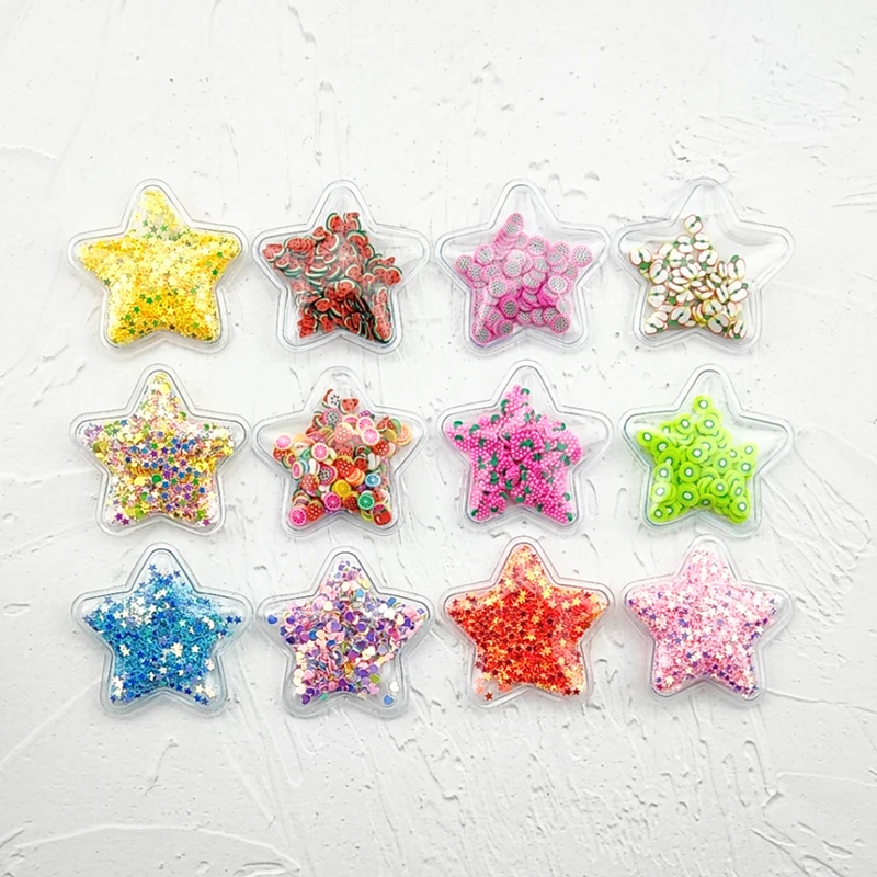 Vendita calda 14 pz/lotto 5cm stella trasparente Bling bling stella che scorre patch Appliques per i bambini fai da te Clip di capelli accessori