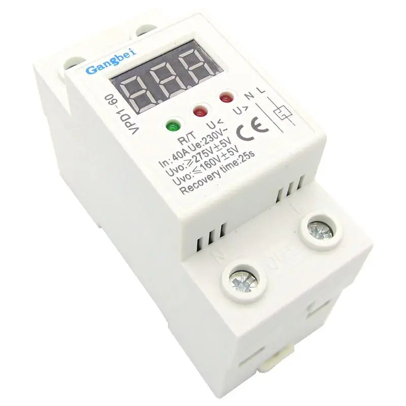 

2P 40A 220V automatic reconnect over voltage and under voltage protection protective device relay with Voltmeter voltage monitor