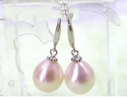 

Beautiful 10*11mm AAA+ Drop White/Pink South Sea Pearls Dangle Earrings