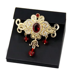 Sunspicems Fashion Morocco Crystal Brooch Caftan Pins Arab Women Brooch Algeria 18K Gold Color Bride Wedding Jewelry Gift