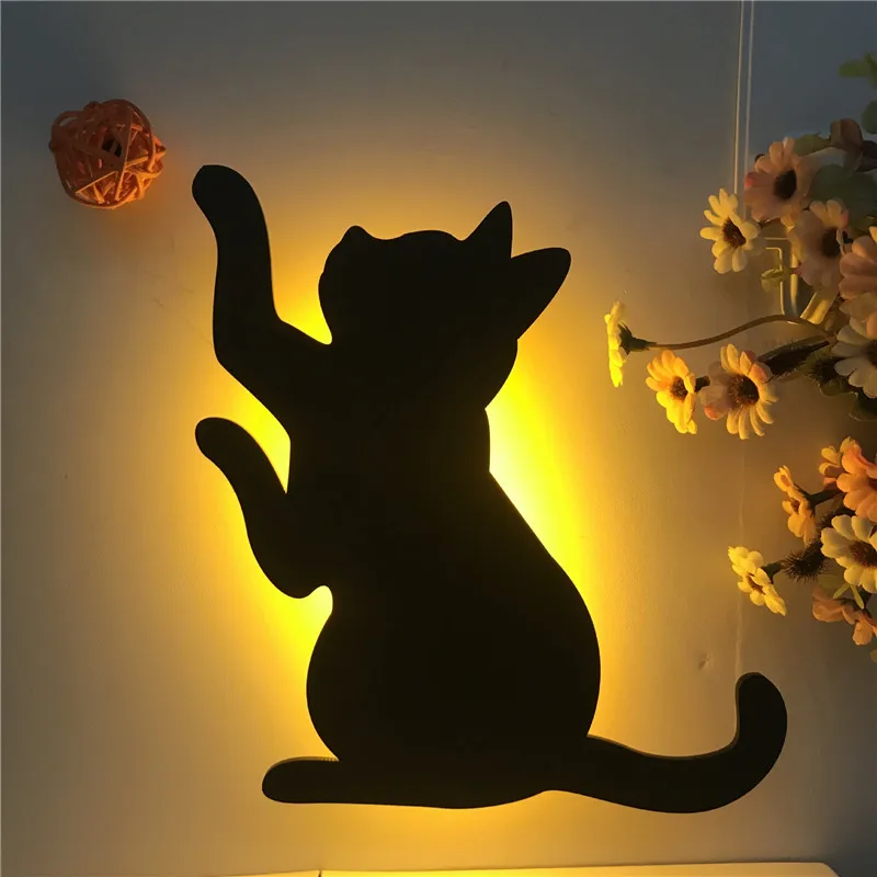 LED Night Light Animal Shape Motion Sensor Control Smart Sound Wall Lamp Home Corridor Balcony Lighting Cute Cat Sleep Lamps