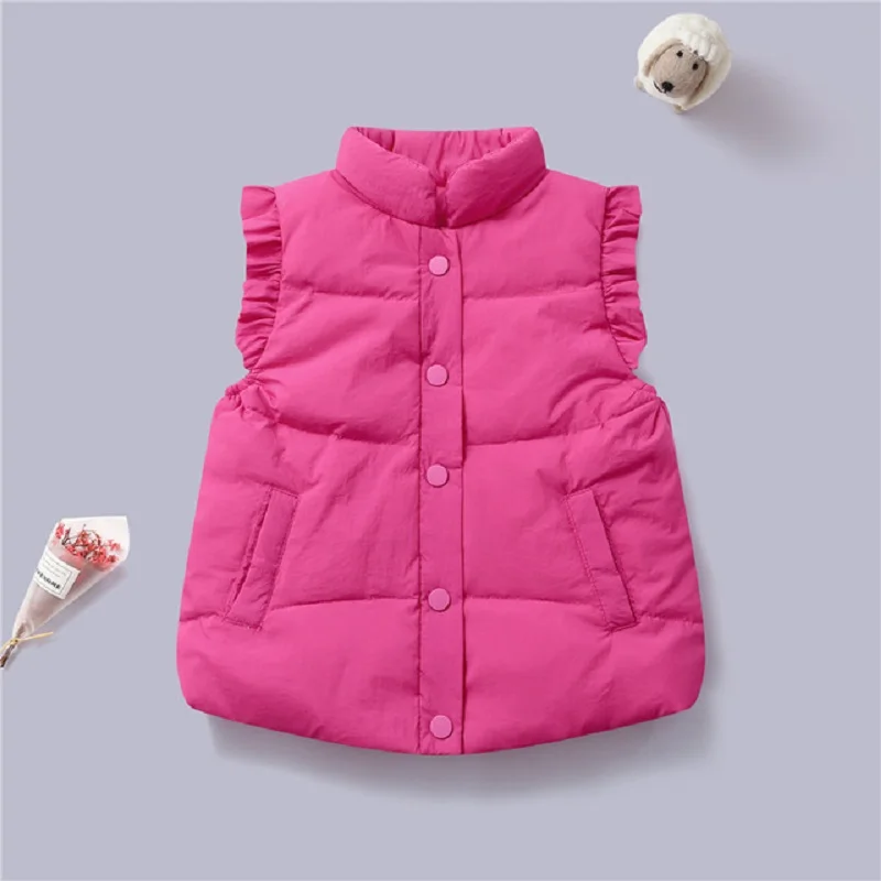 Winter Baby and Girls Ruffled Sleeves Single-Breasted Puffer Vest Jackets School Kids Down Waistcoat Child Outfit Tops 2-10 Yr