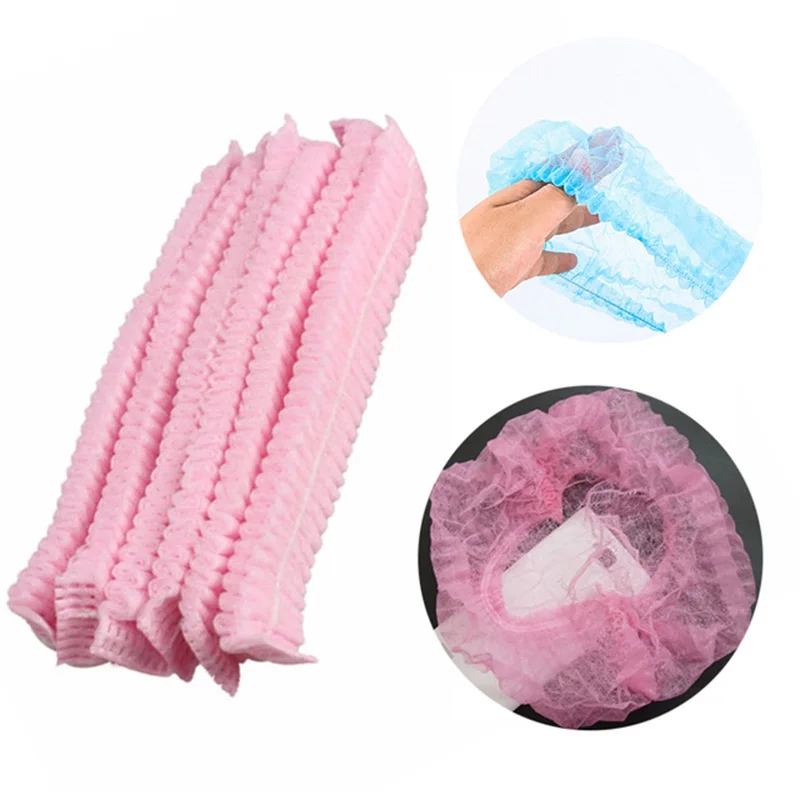 100Pcs/bag Disposable Hair Shower Cap Non-woven Pleated Anti Dust Hat Set Women Men Bath Caps Hair Salon Beauty Accessories