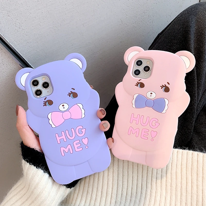 

Cute Couple Bear Soft Back Cover For iPhone 11 12 13 Pro Max X XS XR 5S 6 6S 7 8 Plus Phone Case Fashion 3D Cartoon Fundas Capa